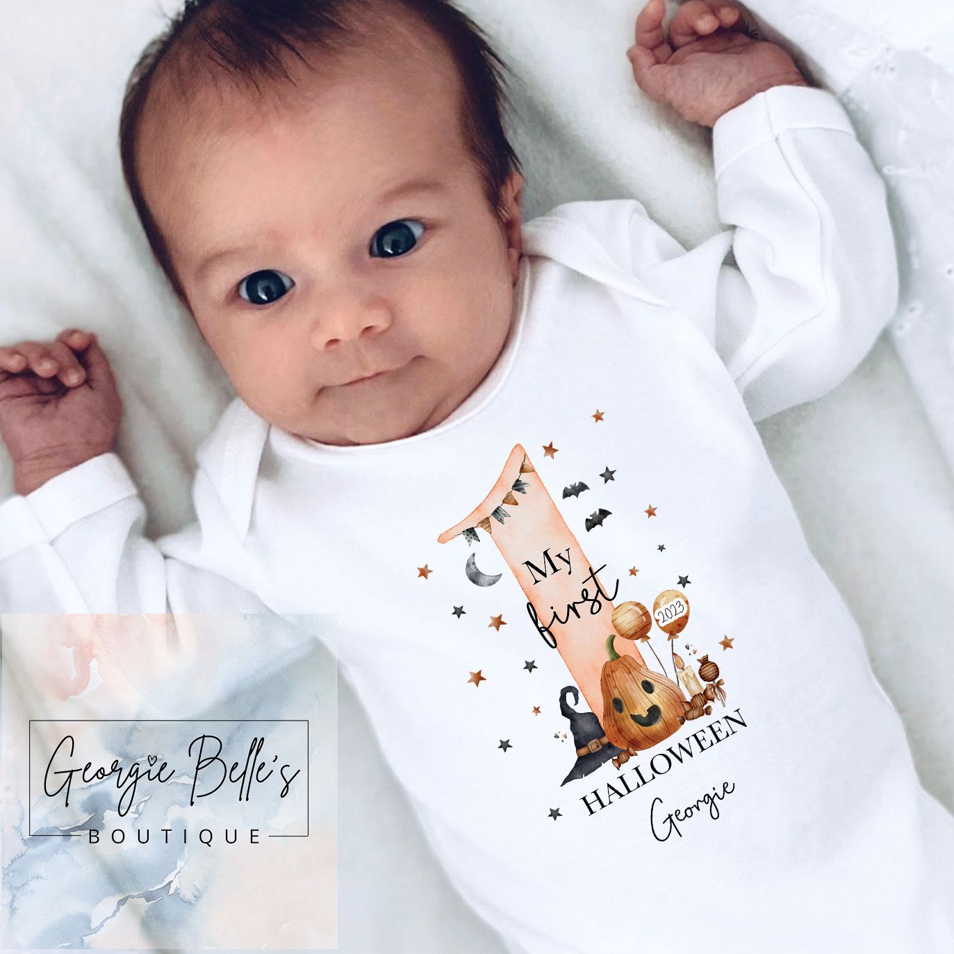 My 1st Halloween Vest / Babygrow -Pumpkin Design