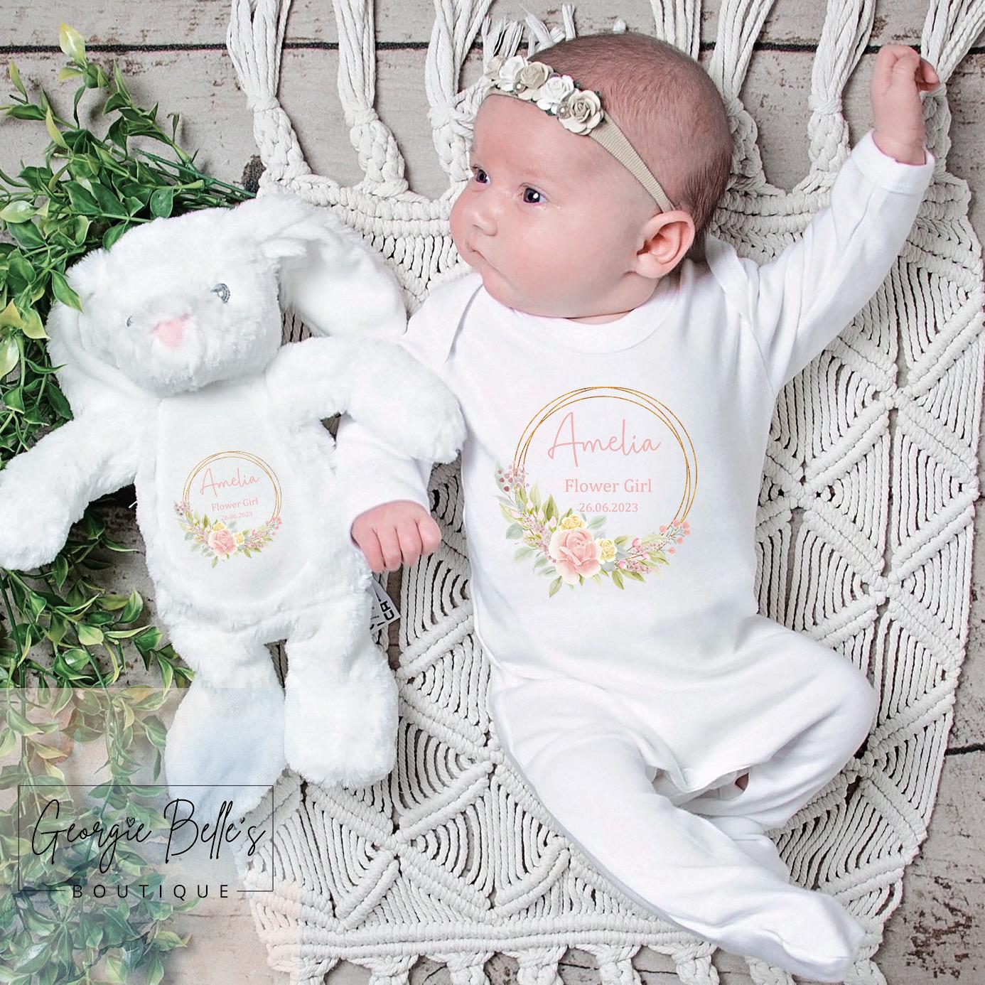Personalised Flower Girl Light Pink Wreath Vest/Babygrow