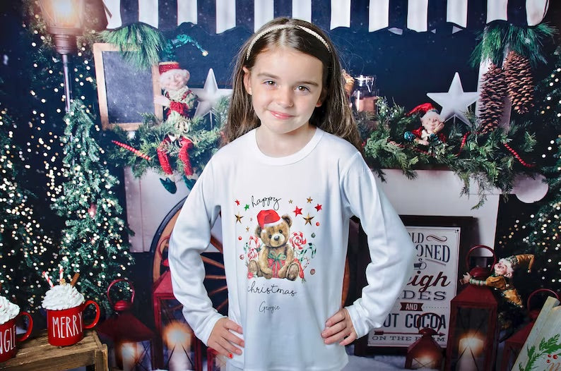 Family Matching Christmas Personalised Unisex Pyjamas - Teddy Bear Design