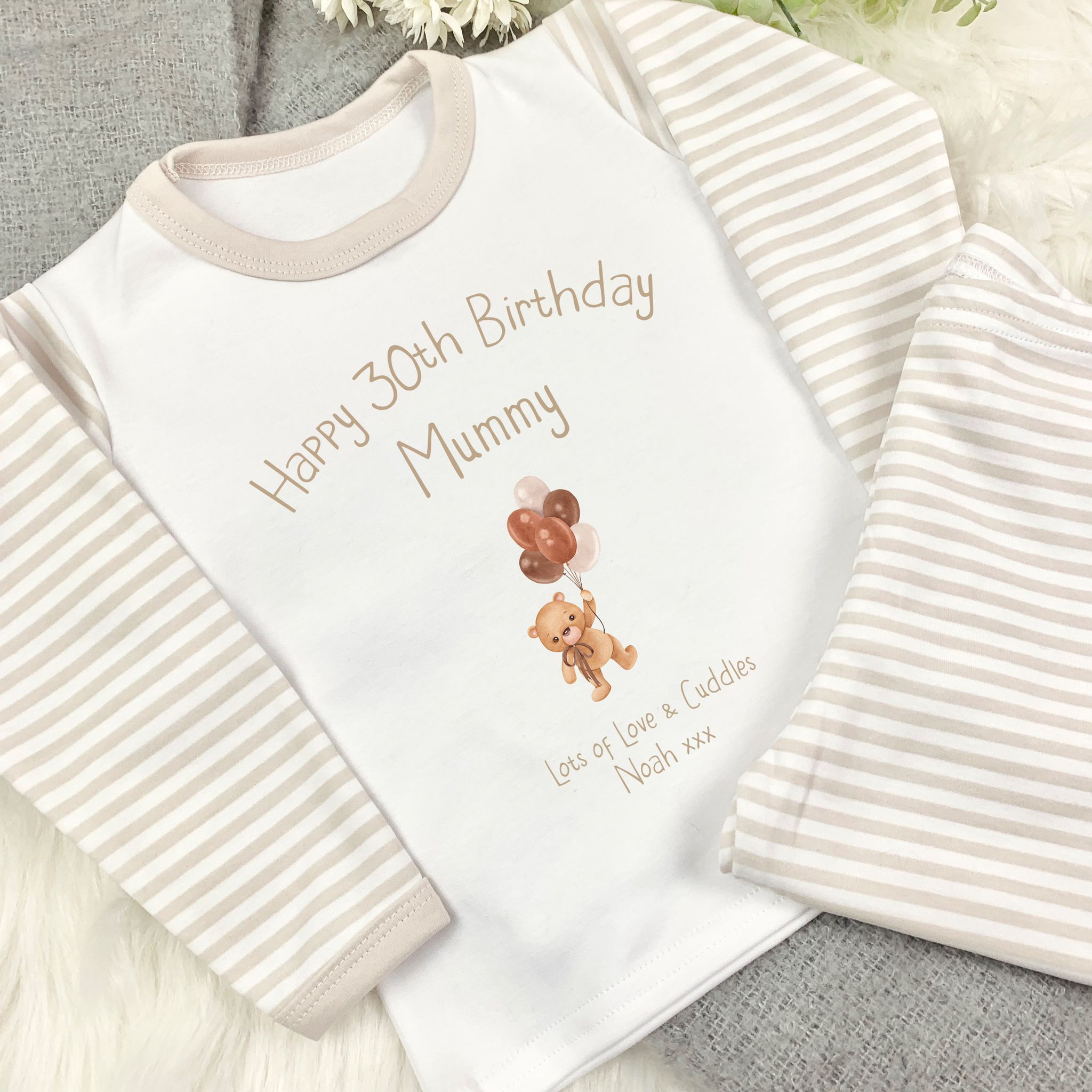 Personalised Birthday Pyjamas - Mummy’s Birthday Nude Bear Design