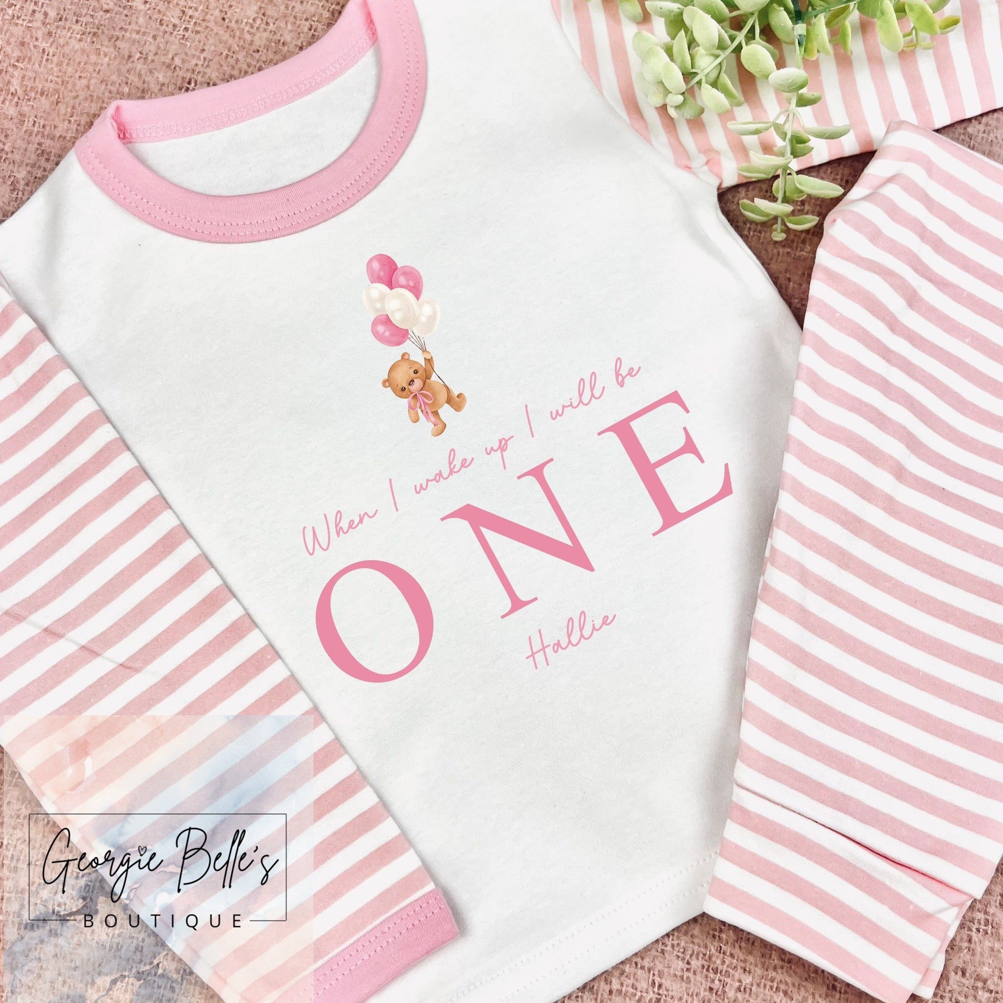 Personalised Birthday Pyjamas - Pink Teddy Bear Design