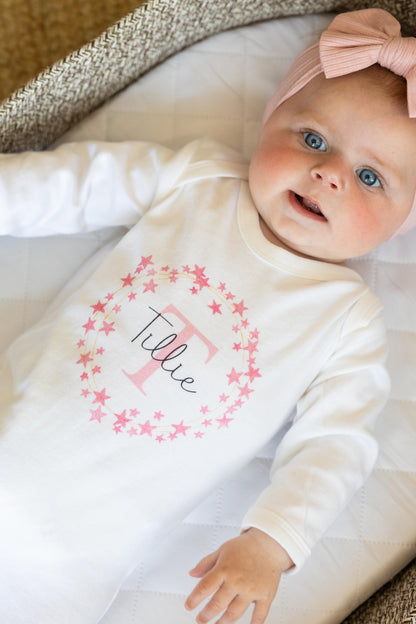 Personalised Baby Gift Set - Pink Star Wreath Design