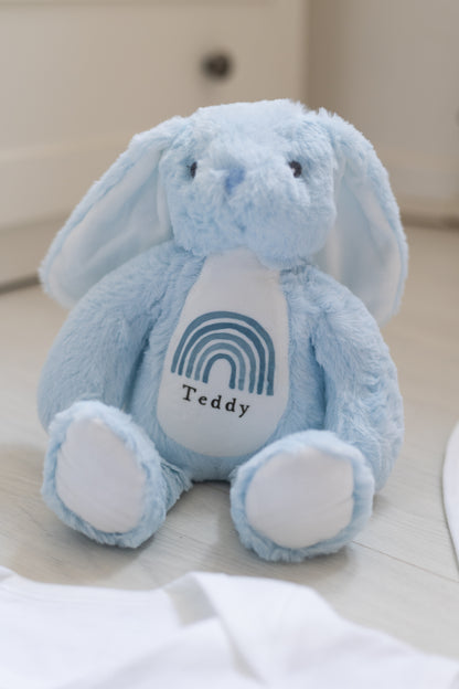Luxury Personalised Baby Gift Set - Blue Rainbow Design