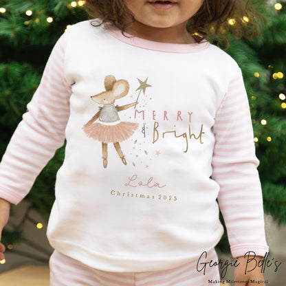 Personalised Pink Stripe Christmas Pyjamas - Merry &amp; Bright Design