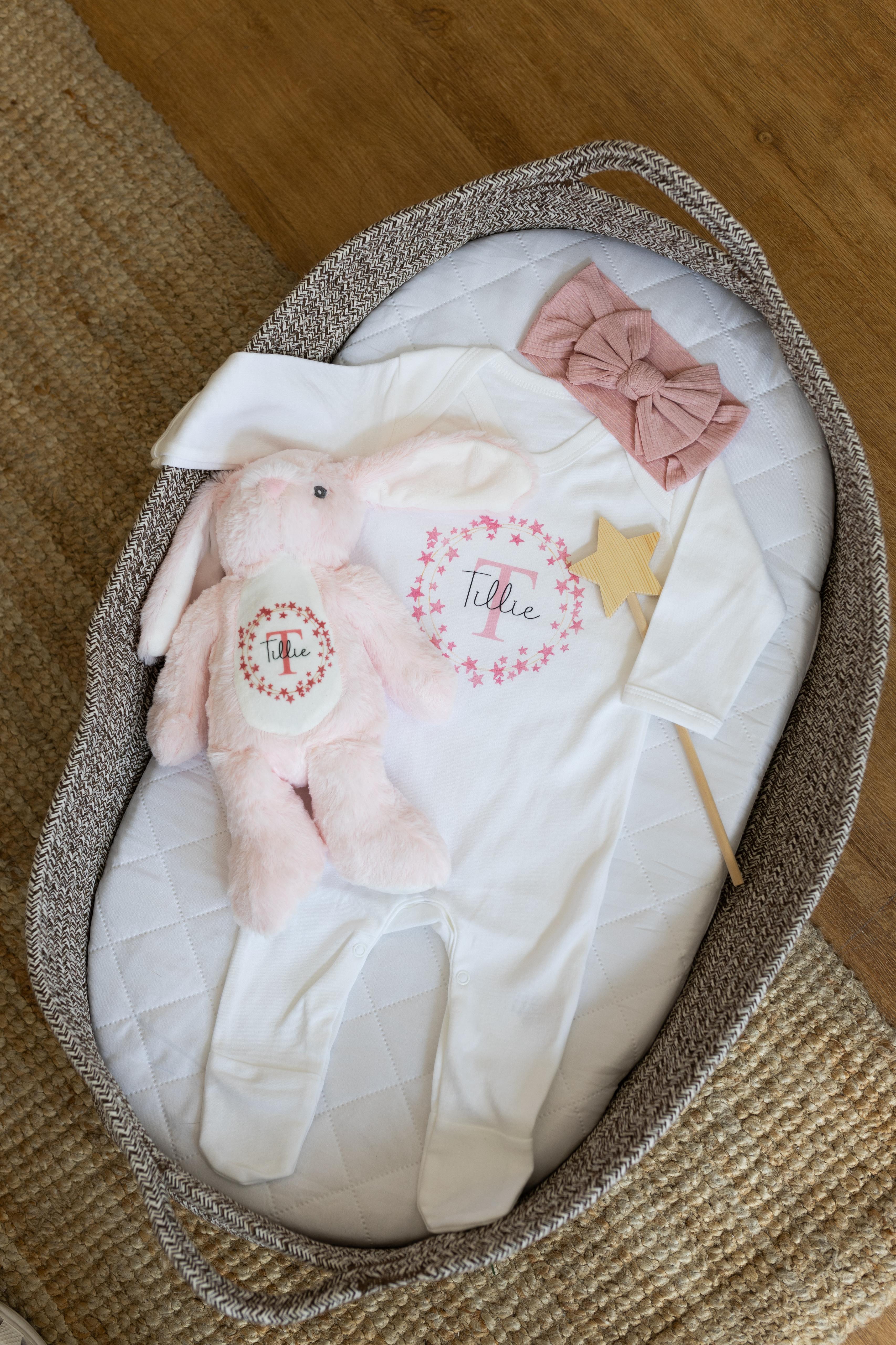 Personalised Baby Gift Set - Pink Star Wreath Design