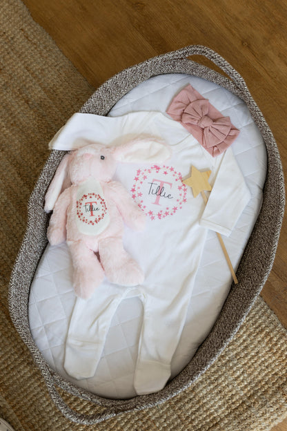 Personalised Baby Gift Set - Pink Star Wreath Design