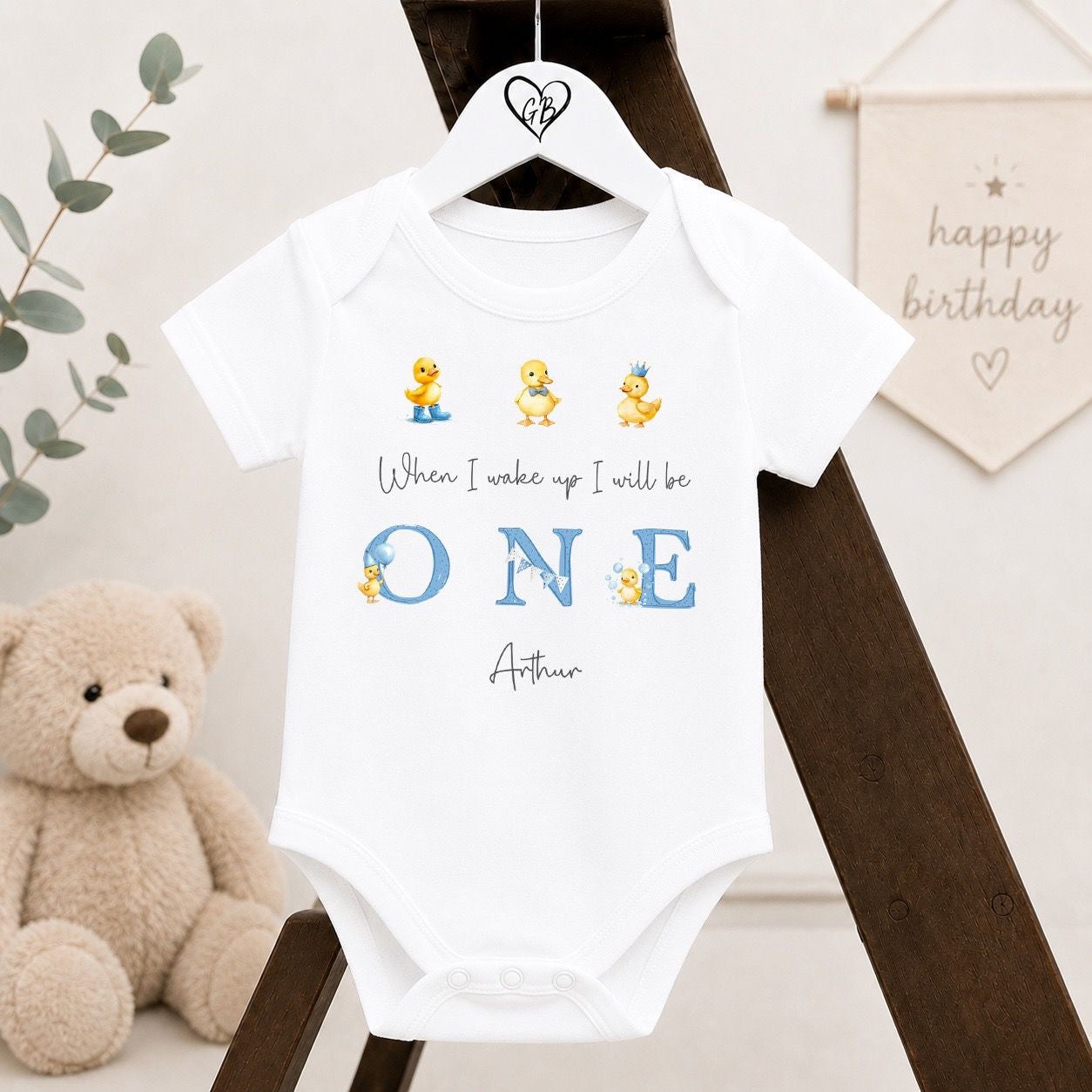 Personalised First Birthday Baby Vest | 1st Birthday Outfit - Blue Duck Design