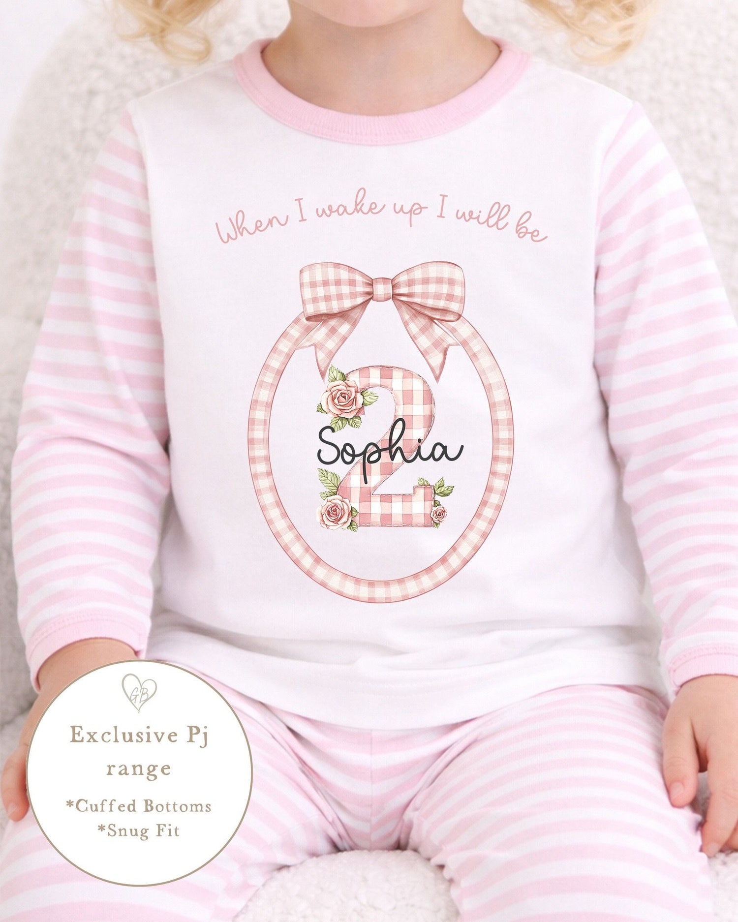 Personalised Pink Stripe Birthday Pyjamas - Classic Wreath Design