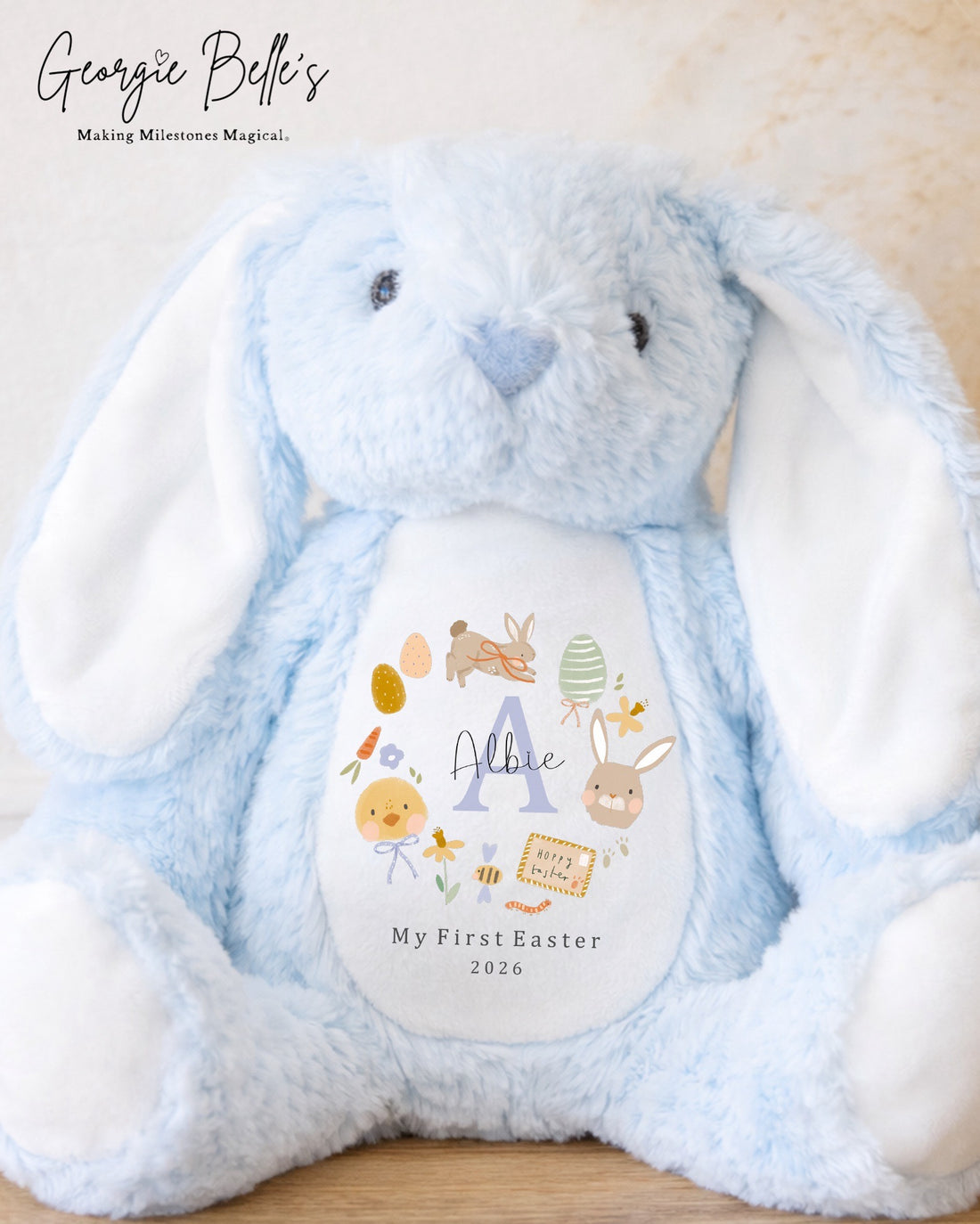 Personalised Blue Easter Bunny Soft Toy - First Easter Design