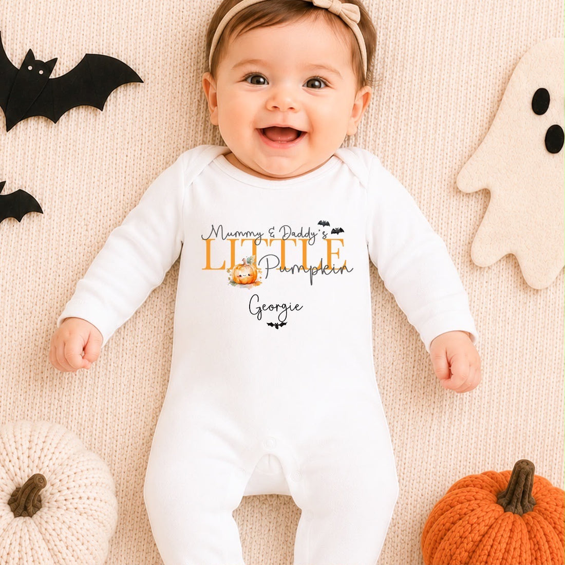 Personalised Halloween Babygrow | My First Halloween Baby Outfit | Little Pumpkin Design