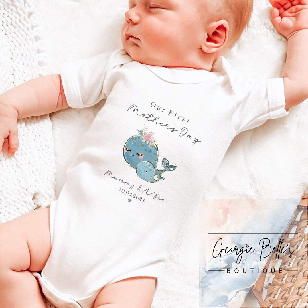 Mothers Day Personalised Vest / Babygrow - Whale Design