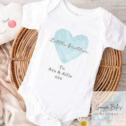 Personalised Announcement Vest / Babygrow - Blue Heart Btother Design