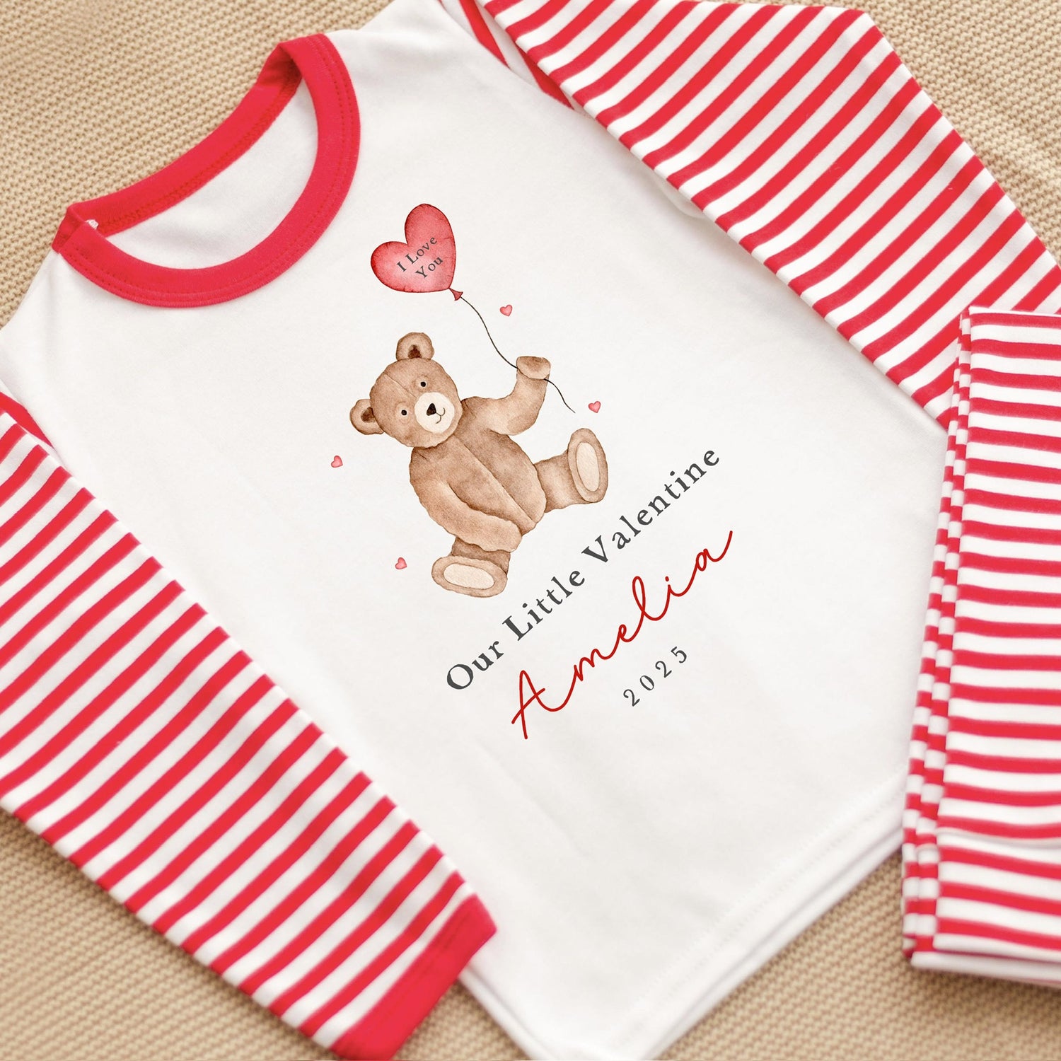 Personalised Valentines Pyjamas - Our Little Valentine Bear Design