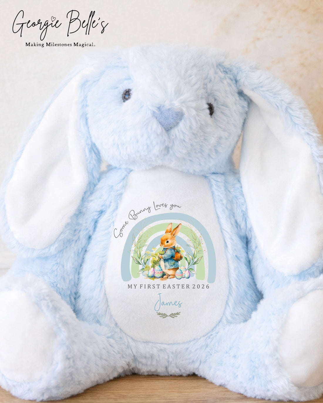 Personalised Blue Easter Bunny Soft Toy - First Easter Design