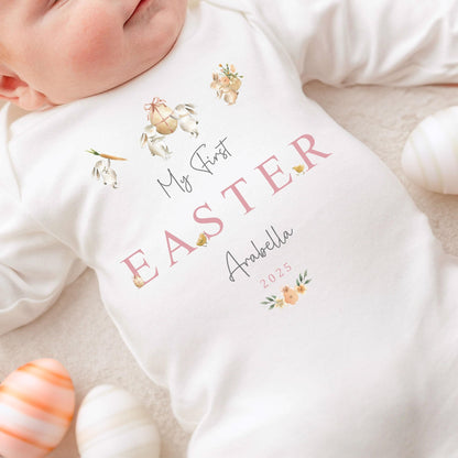 Personalised Easter Baby Vest / Babygrow - First Easter Pink Trio Design