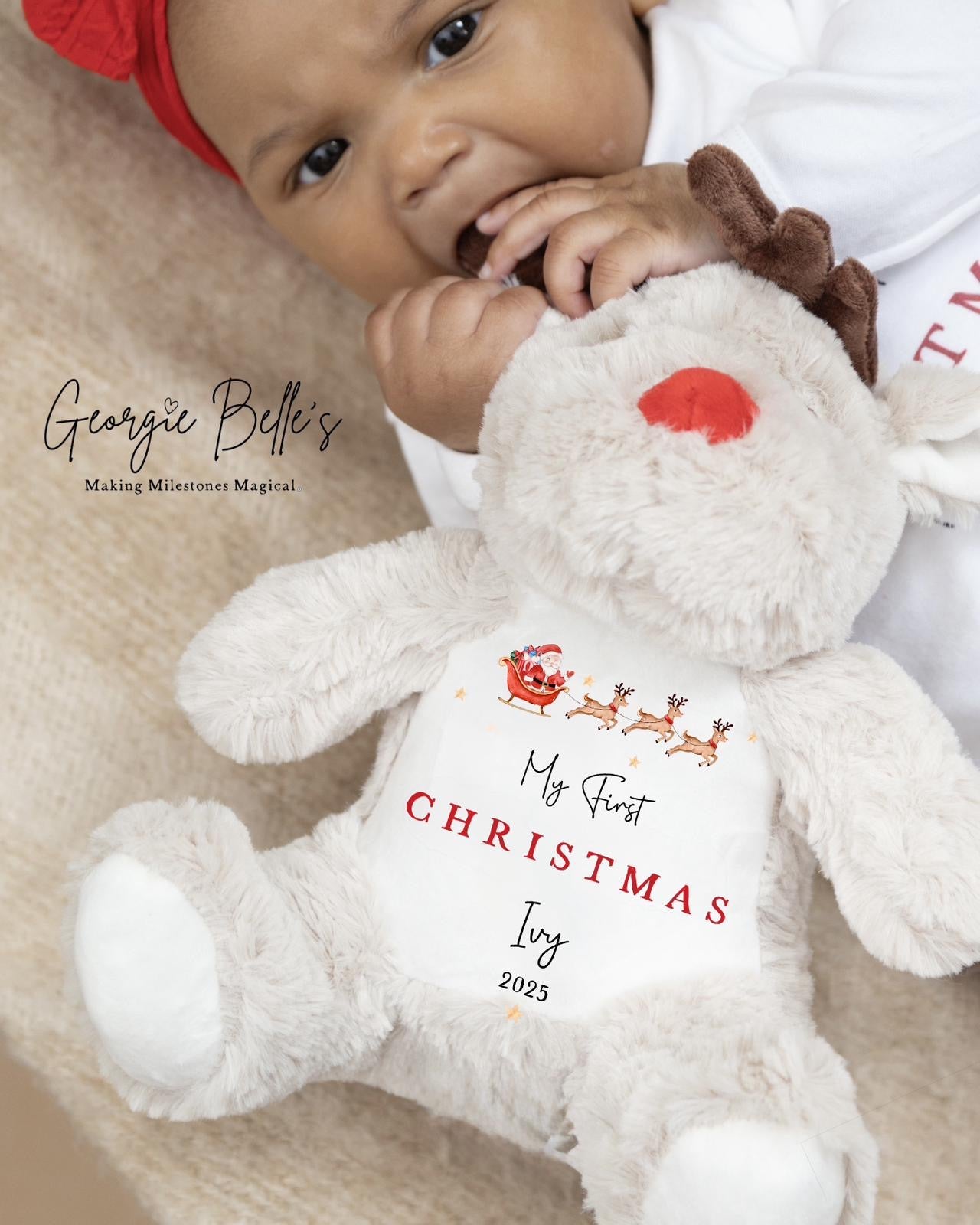 My First Christmas Personalised Reindeer - Sleigh Design
