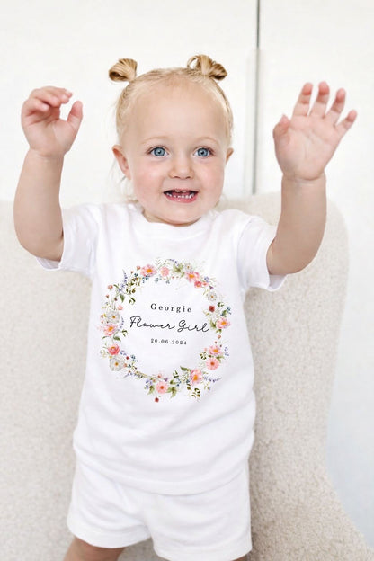 Personalised Flower Girl Short Set Pyjamas - Wildflower Wreath Design