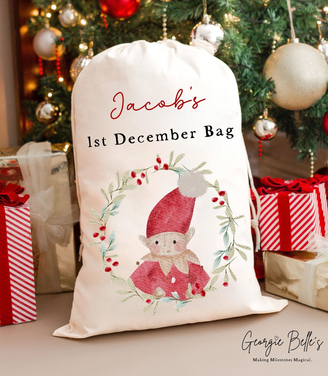 Personalised Luxury Premium Cotton Christmas Sack - 1st December Elf Design