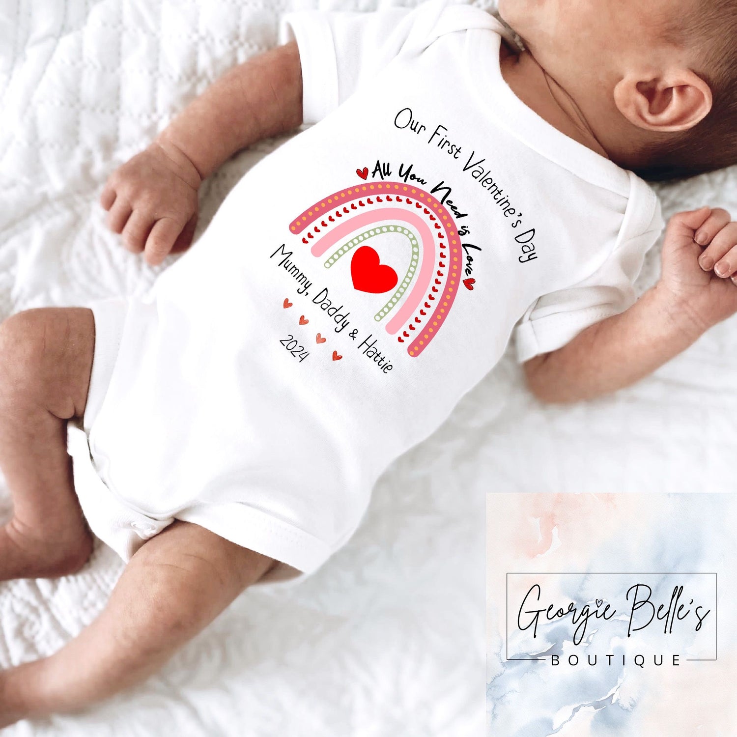 Our 1st Valentines Day Vest / Babygrow - Rainbow