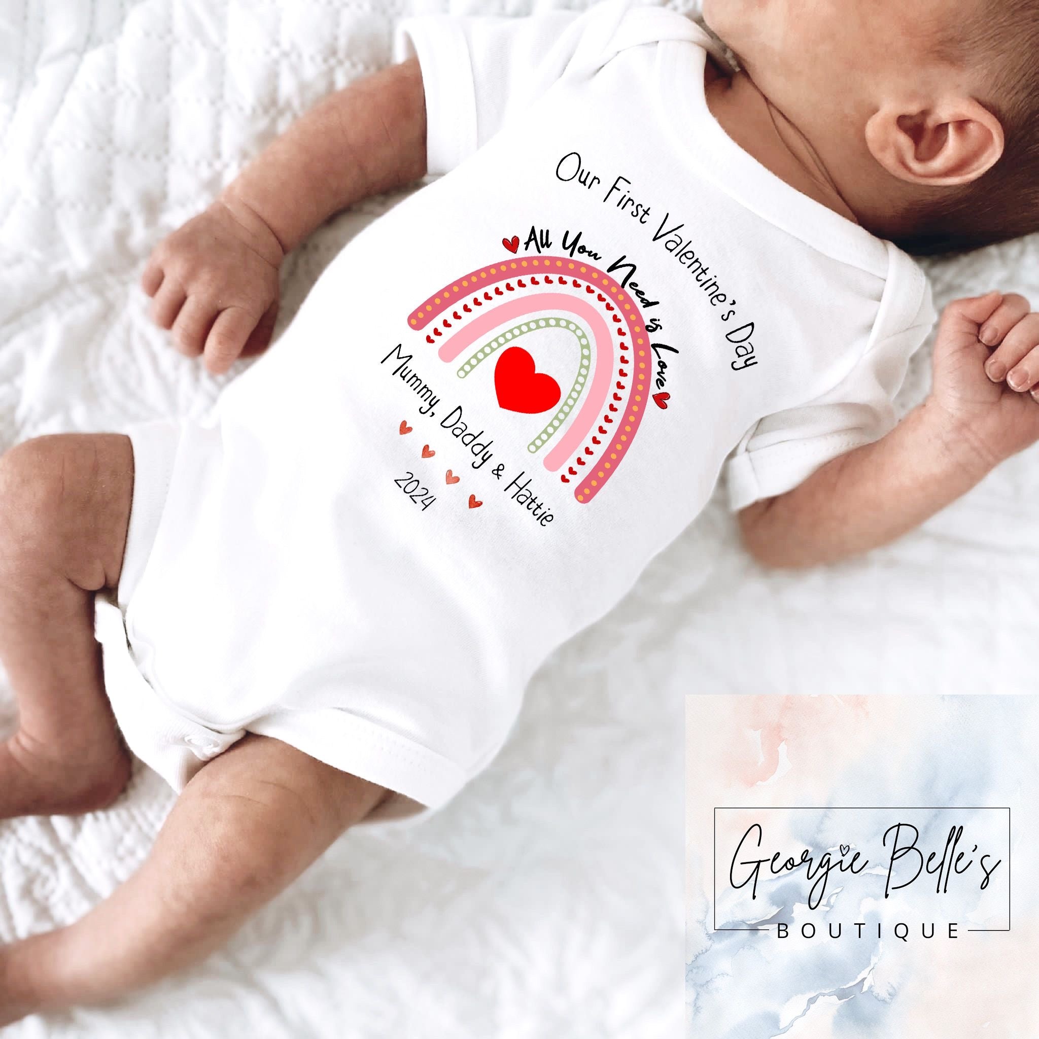 Our 1st Valentines Day Vest / Babygrow - Rainbow