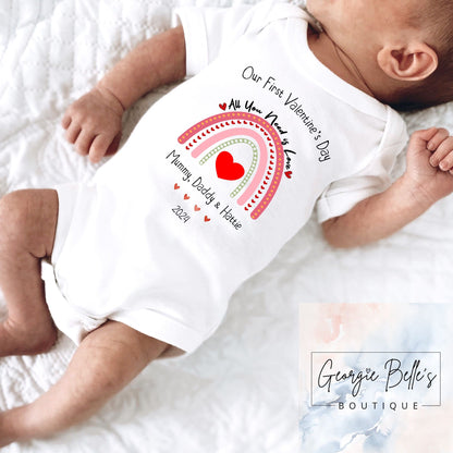 Our 1st Valentines Day Vest / Babygrow - Rainbow