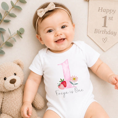 Personalised First Birthday Baby Vest | 1st Birthday Outfit - Strawberry is One Design