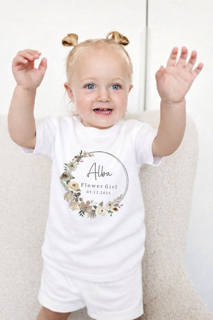 Personalised Flower Girl Short Set Pyjamas - Champagne Wreath Design