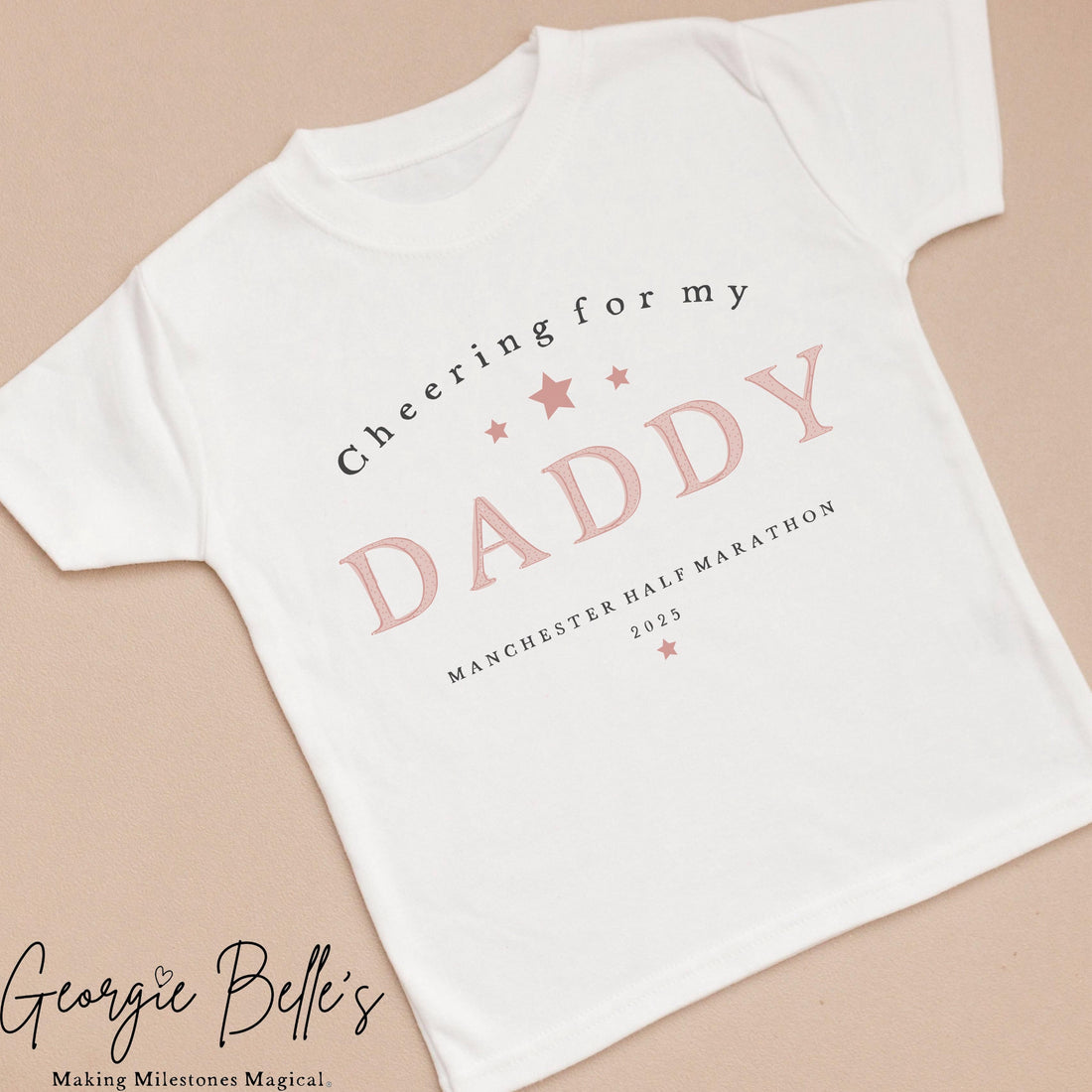 Personalised Marathon T-Shirt - Pink Cheering for my Daddy Design