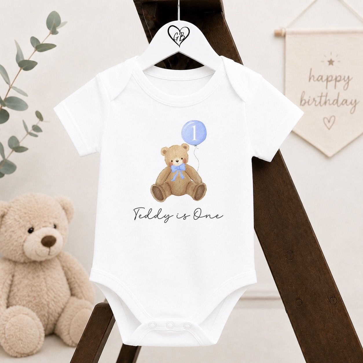 Personalised First Birthday Baby Vest | 1st Birthday Outfit - Blue Teddy Design