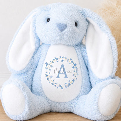 Personalised Baby Boy Bunny Soft Toy | Personalised Baby Gift - Star Wreath Design