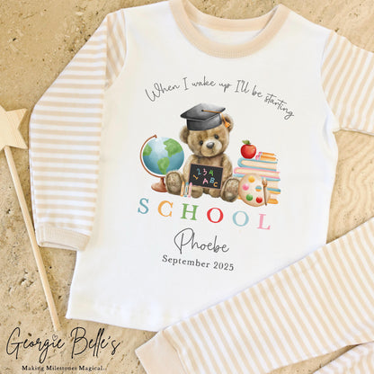 Personalised Starting School Pyjamas - Beige Bear Design