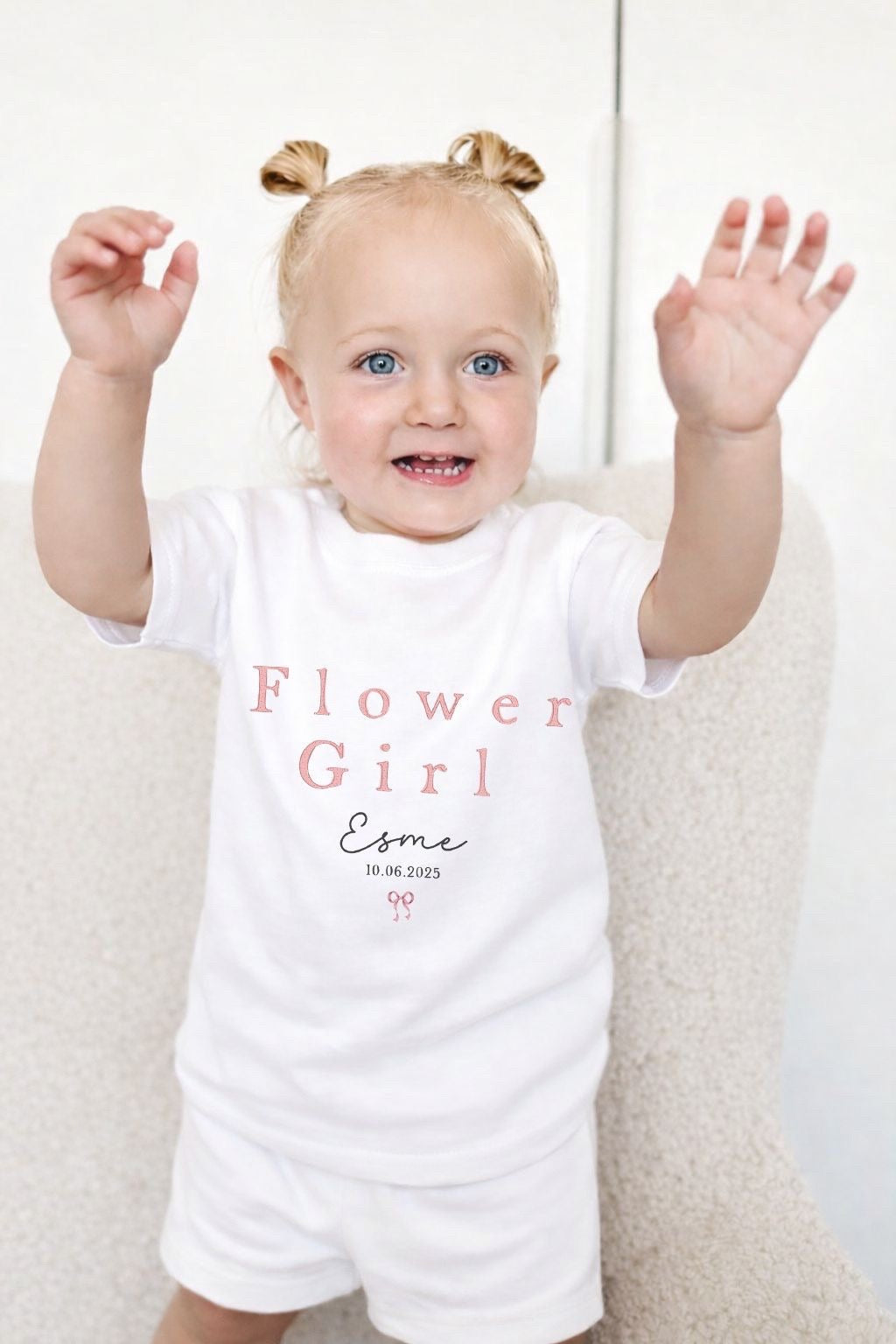 Personalised Flower Girl Short Set Pyjamas - Pink Glower Girl Design