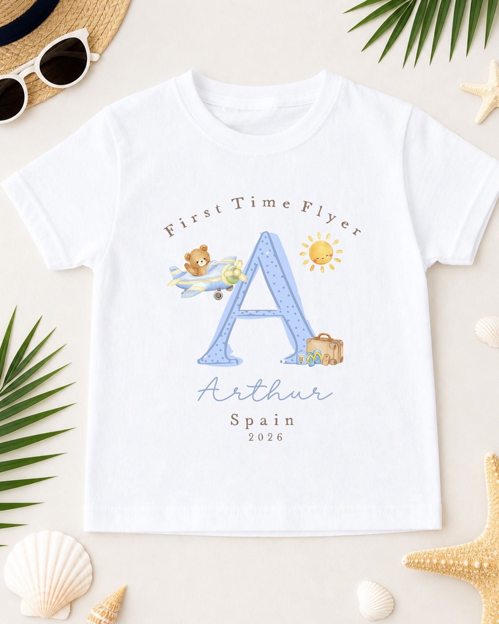 Personalised Kids First Time Flyer T-Shirt - Blue Bear Design