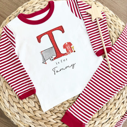 Personalised Gifting Pyjamas Red Stripe - Football Initial Design