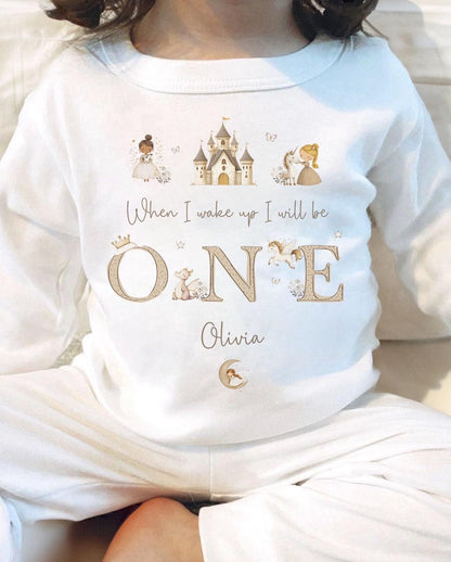 Personalised Birthday Pyjamas -  Nude Princess Castle Trio Design