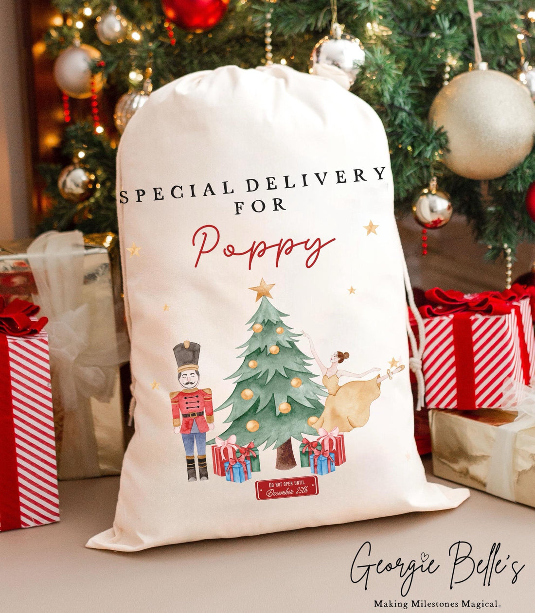 Personalised Luxury Premium Cotton Christmas Sack - Red Nutcracker Scene Design