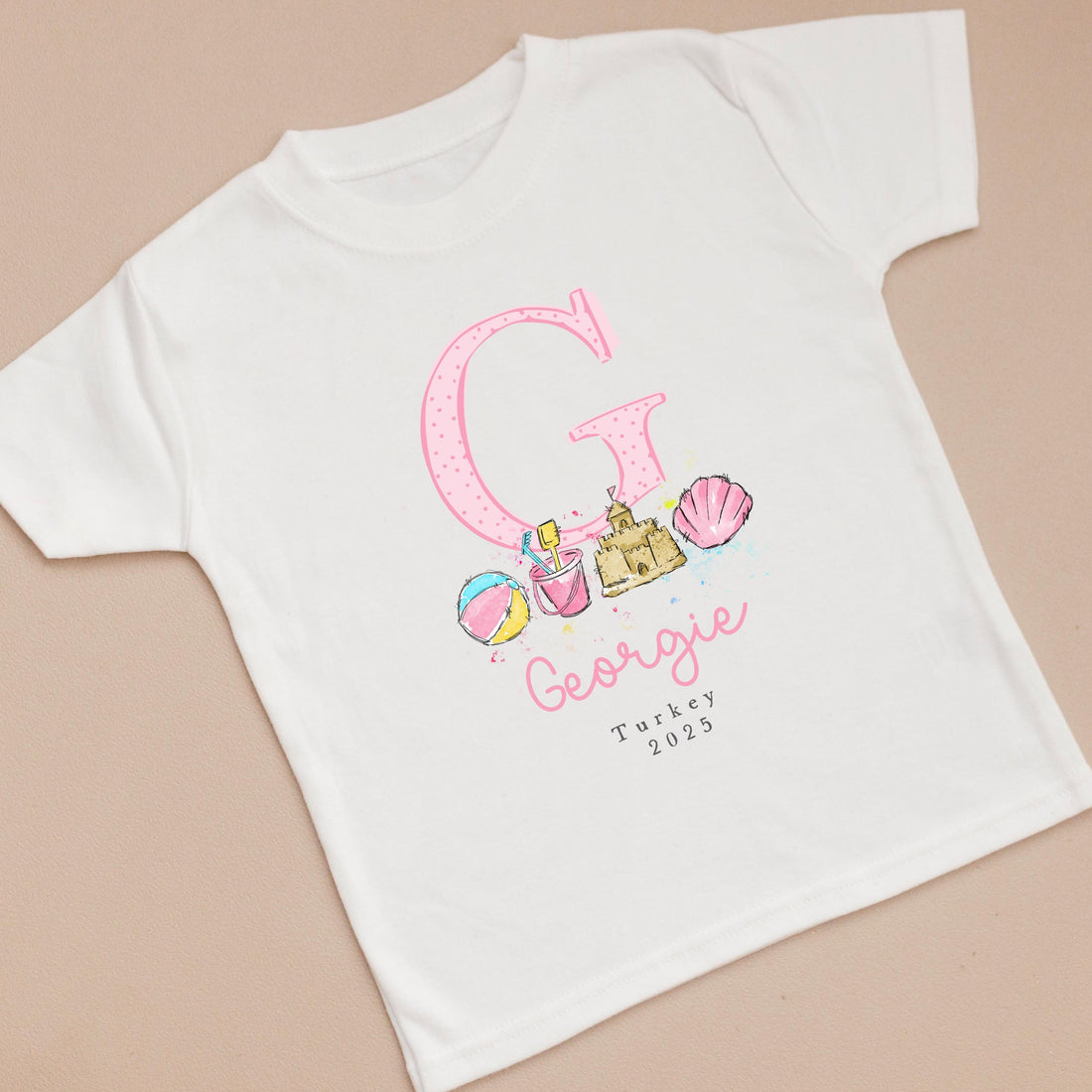 Personalised Holiday T-Shirt - Pink Initial Design