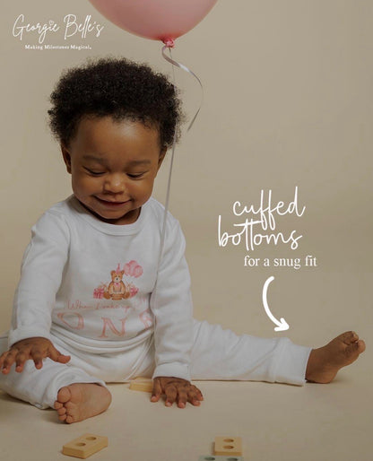 Personalised Plain White Birthday Pyjamas - Pink Classic Hot Air Balloon Design