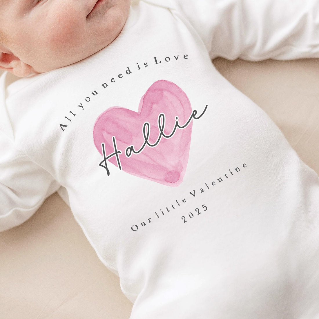 Personalised Valentines Day Baby Vest / Babygrow - Pink Heart Design