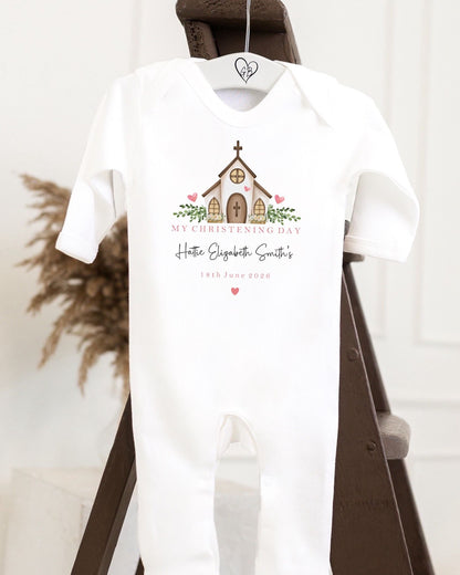 Personalised Christening Babygrow - Church Design