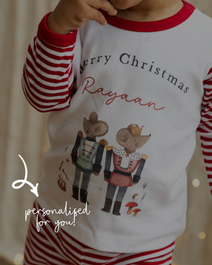 Personalised Christmas Pyjamas for Kids | 100% Cotton Red Stripe | North Pole Bakery Design