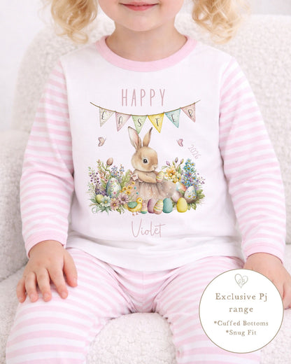 Personalised Pink Stripe Easter Pyjamas - Easter Scene Design