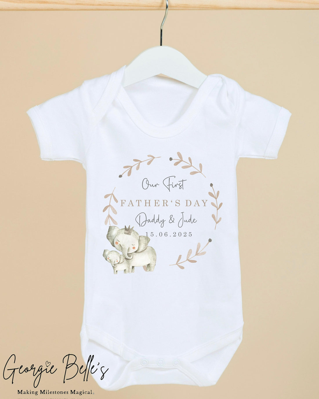 Personalised Father’s Day Baby Vest / Babygrow - Elephant Wreath Design
