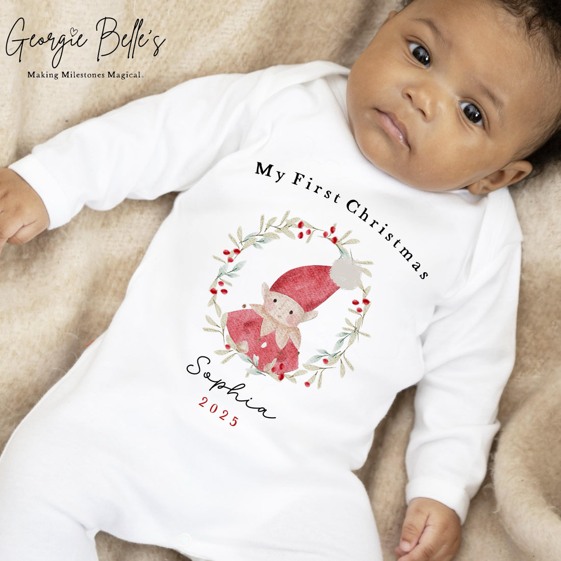 Personalised Christmas Sleepsuit / Bodysuit - First Christmas Elf Design