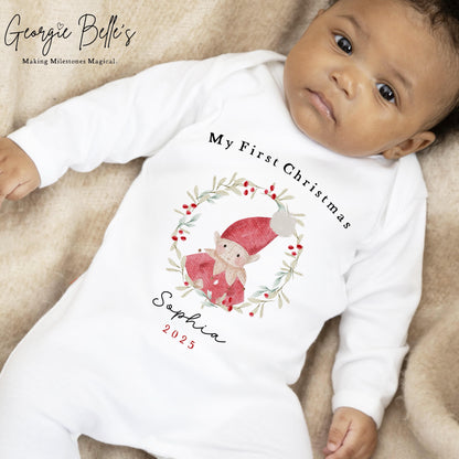 Personalised Christmas Sleepsuit / Bodysuit - First Christmas Elf Design