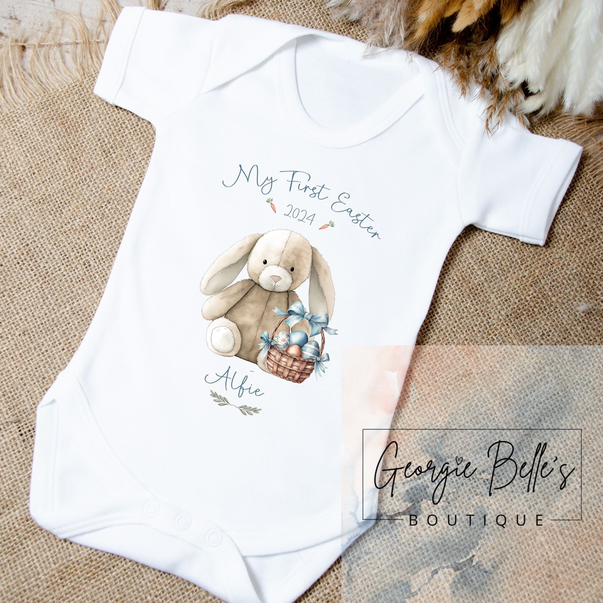 My 1st Easter Personalised Vest / Babygrow - Blue Bunny Design