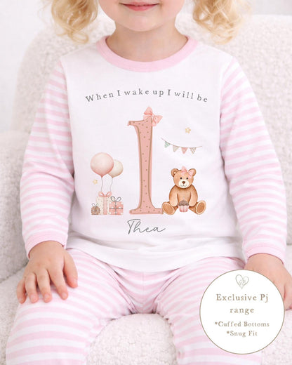 Personalised Pink Stripe Birthday Pyjamas - Beary First Design