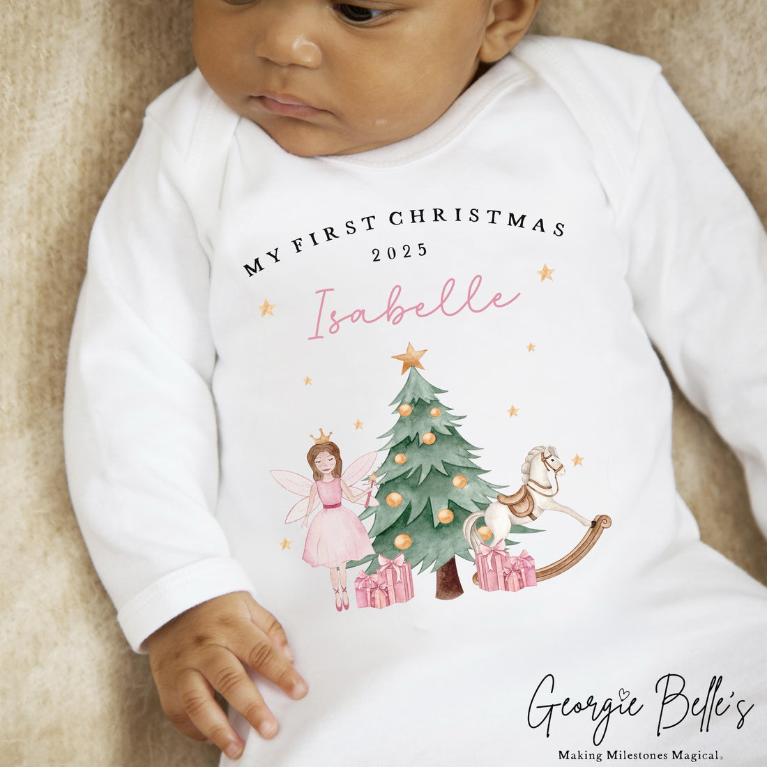 Personalised Christmas Sleepsuit / Bodysuit - First Christmas Pink Nutcracker Design