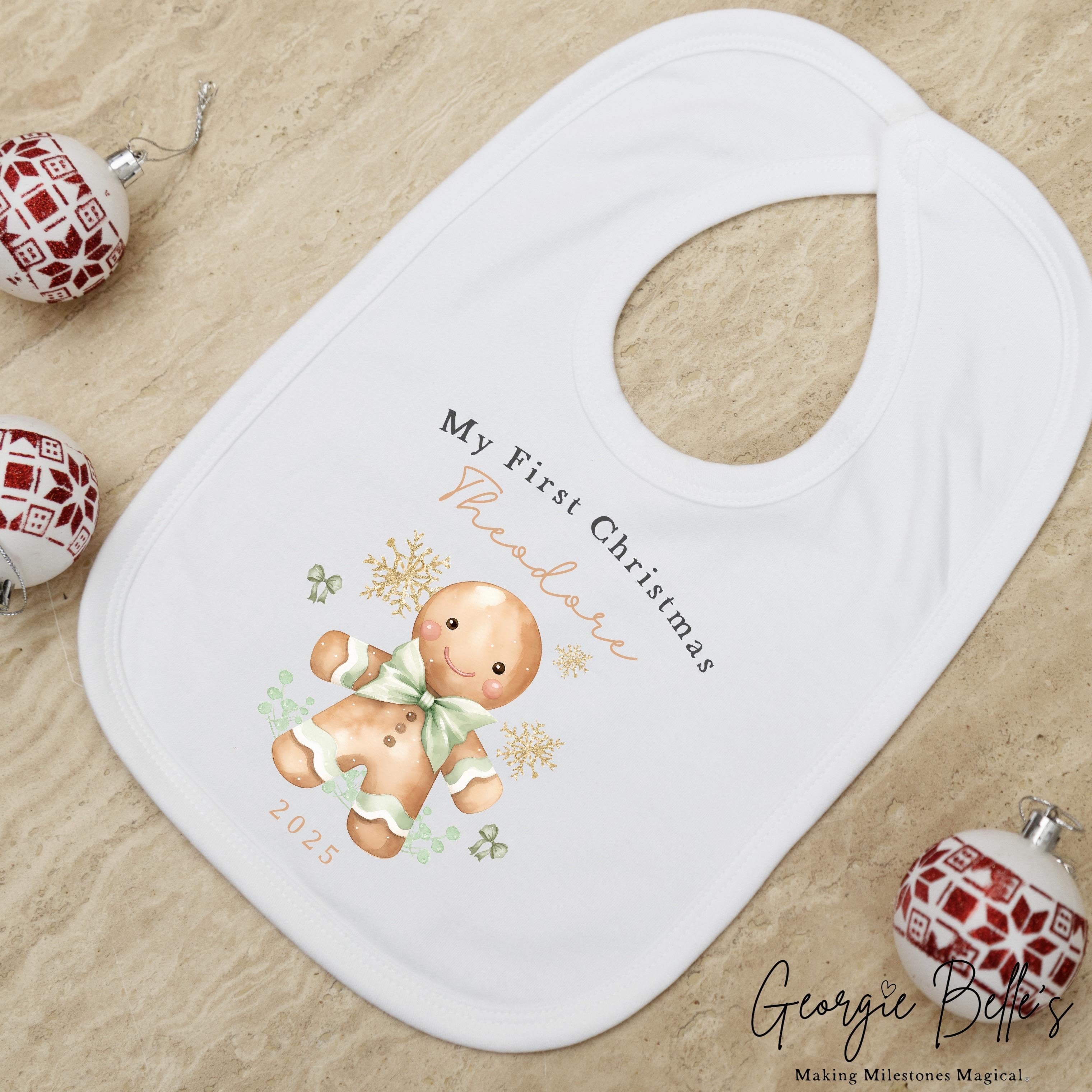 Personalised Christmas Sleepsuit / Bodysuit - Sage Gingerbread Design