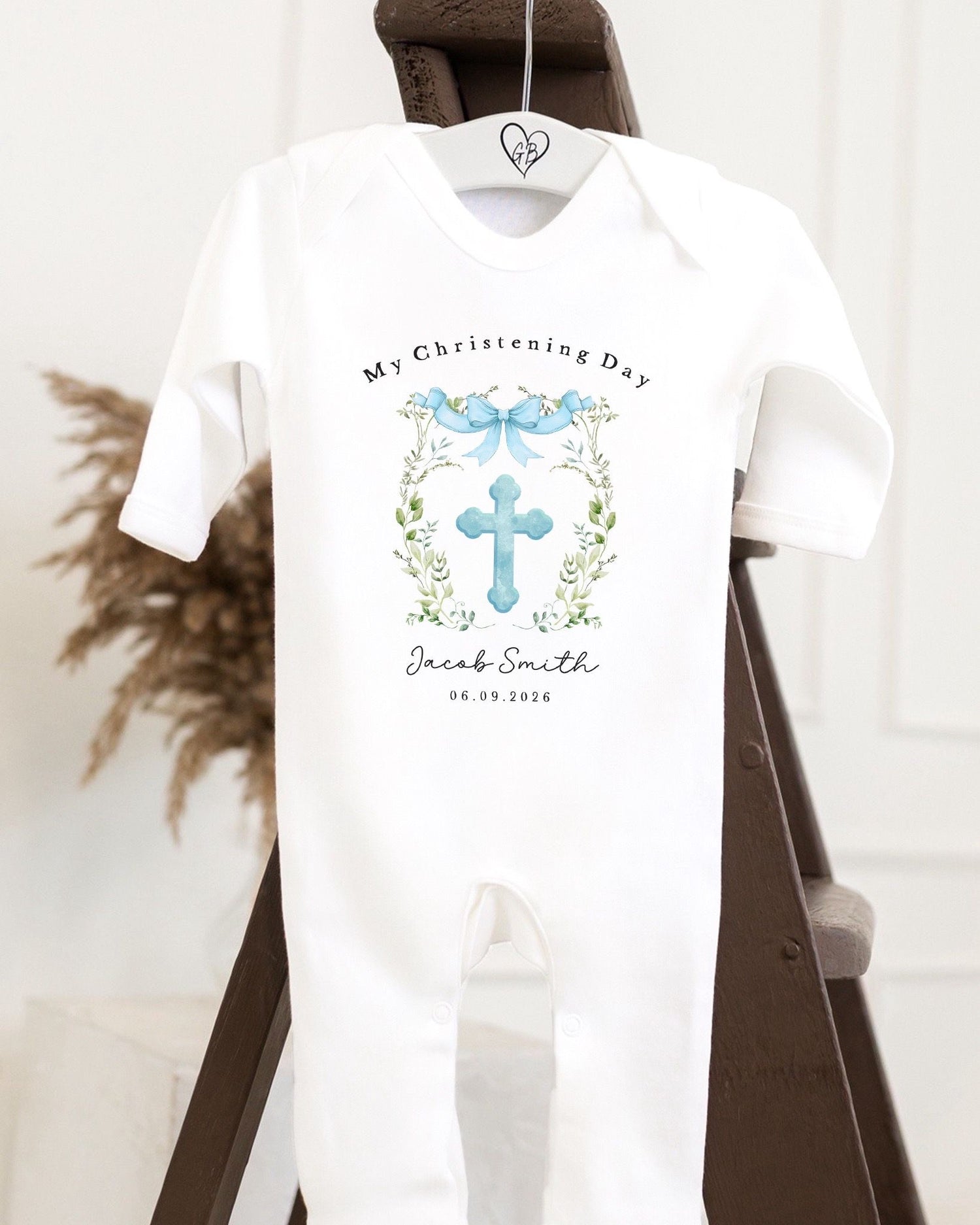 Personalised Christening Babygrow - Blue Cross Design